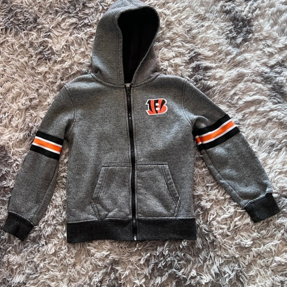 Youth Boys NFL Cincinnati Bengals Grey-Orange-Black Fleece Zip Up Hoodie-Size 8